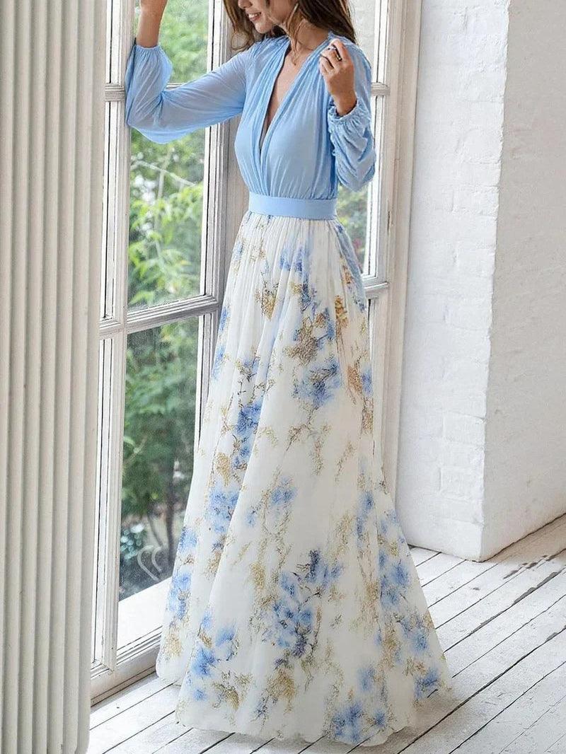 Madeleine | Robe Maxi à Imprimé Floral Éblouissant avec Décolleté en V