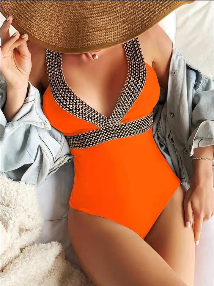Maillot de bain décolleté en V avec détail doré