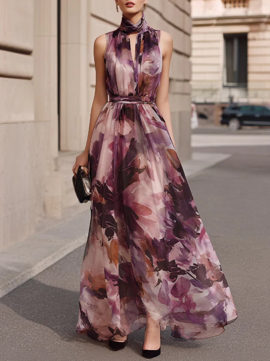 Rosalie | Robe Maxi en Chiffon Aquarelle