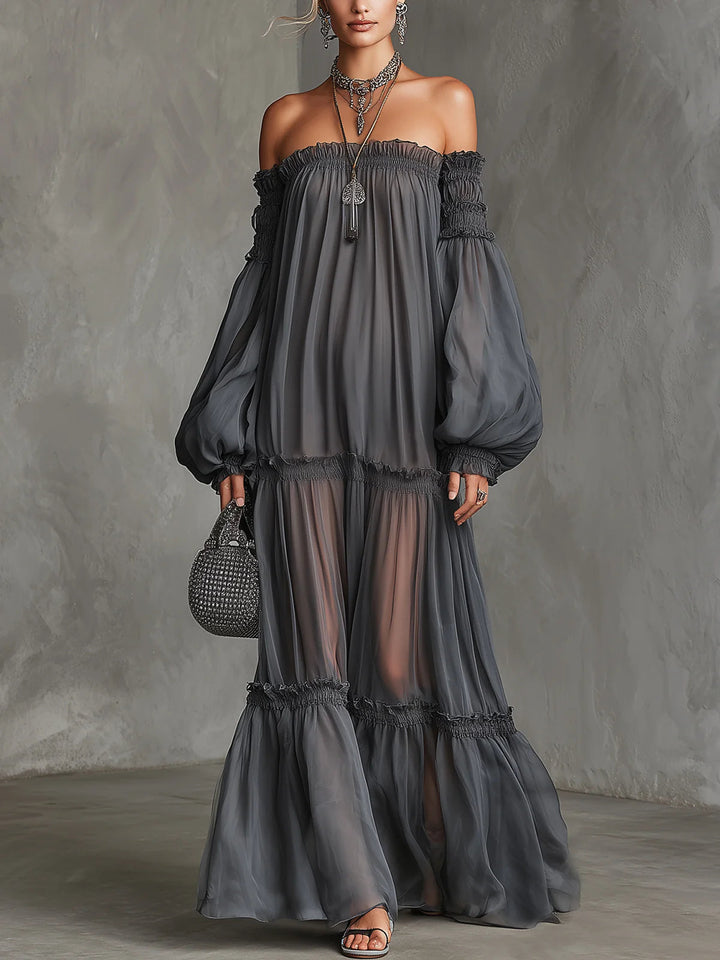 Vera | Robe Maxi Transparente à Épaules Dénudées