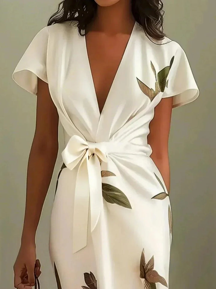 Judy | Robe Midi Satin à Manches Courtes Blanche