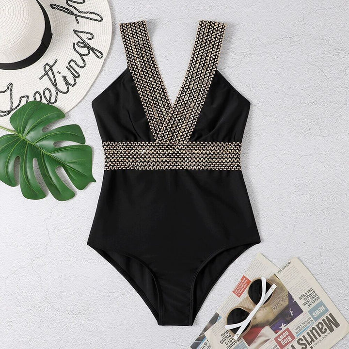 Maillot de bain décolleté en V avec détail doré
