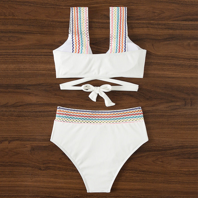 Haut de Bikini Croisé et Slip Modélisant à Taille Haute