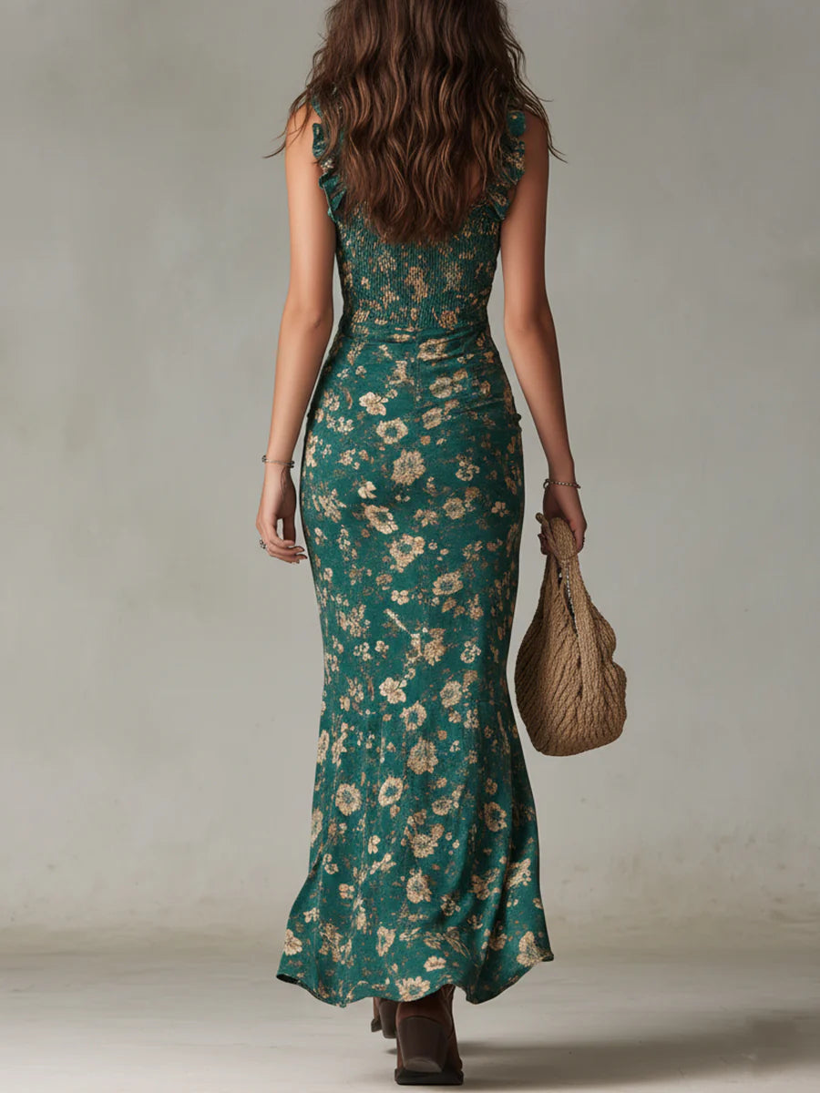 Elara | Robe Fleurie Froncée avec Fente