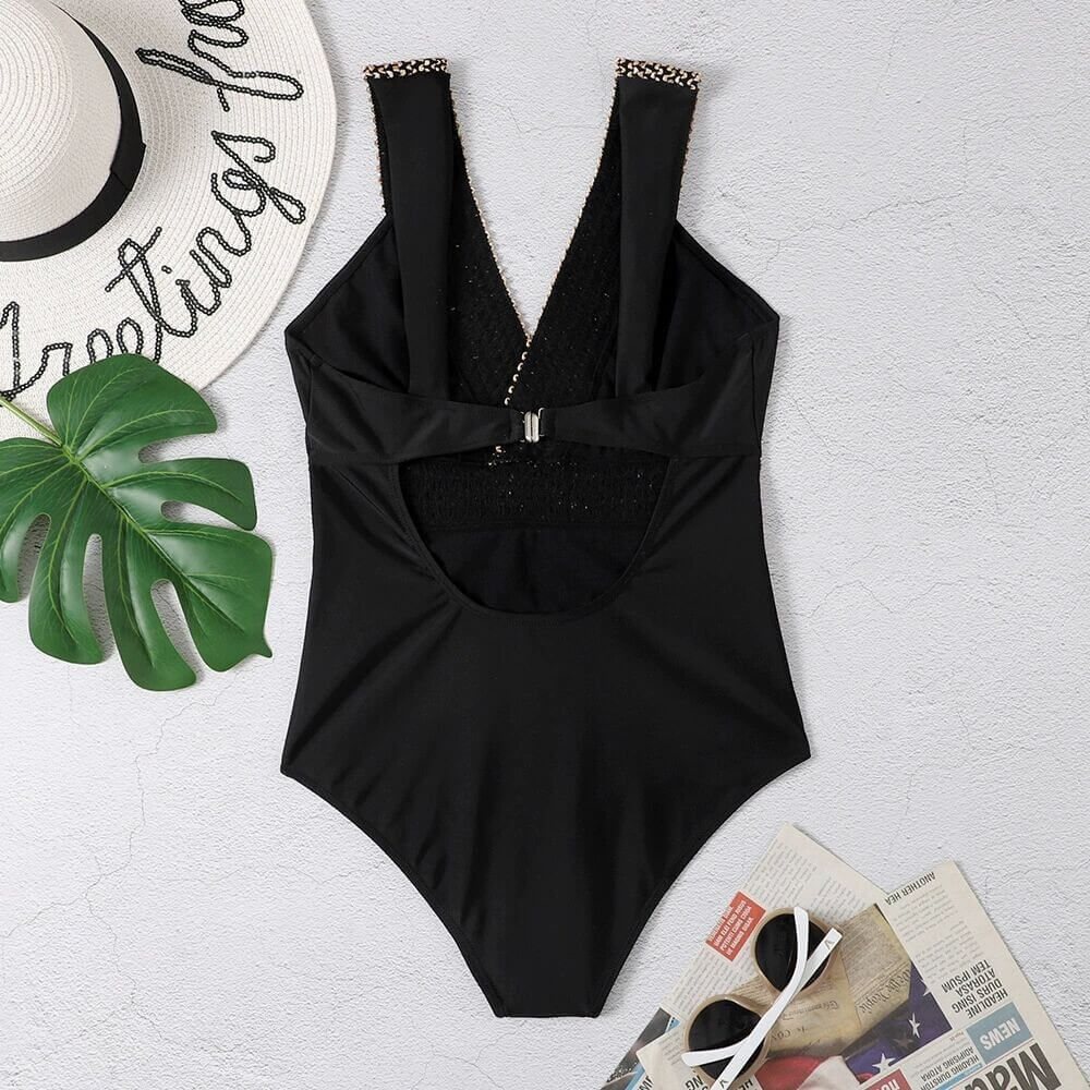 Maillot de bain décolleté en V avec détail doré