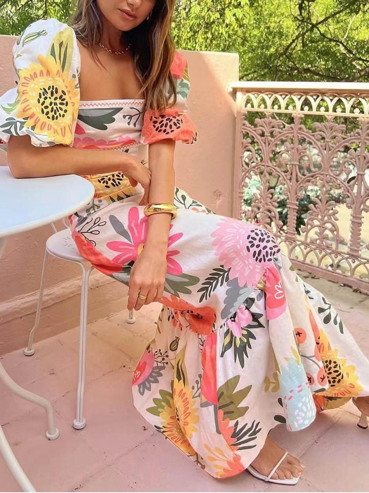 Ivy | Robe Maxi à Imprimé Floral avec Col Carré pour les Vacances