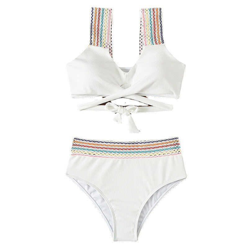 Haut de Bikini Croisé et Slip Modélisant à Taille Haute