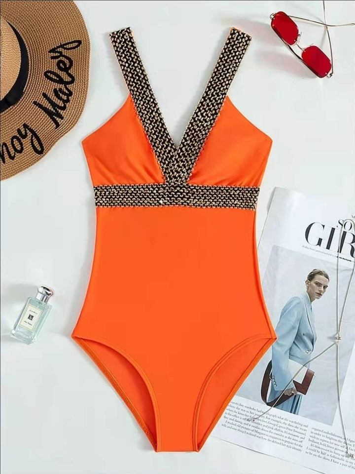 Maillot de bain décolleté en V avec détail doré