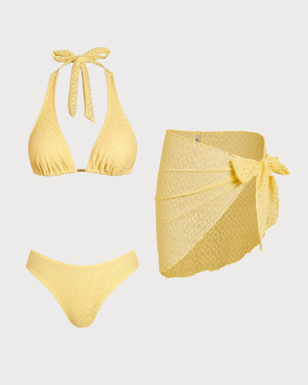 Ensemble de Bikini Texturé Jaune en Jacquard