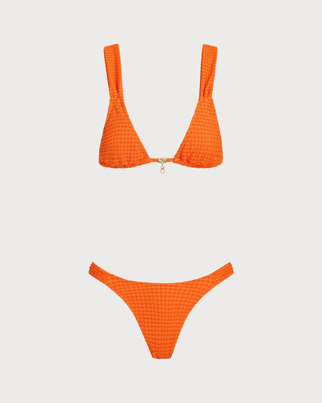 Ensemble de Bikini Texturé à Taille Élastique Orange