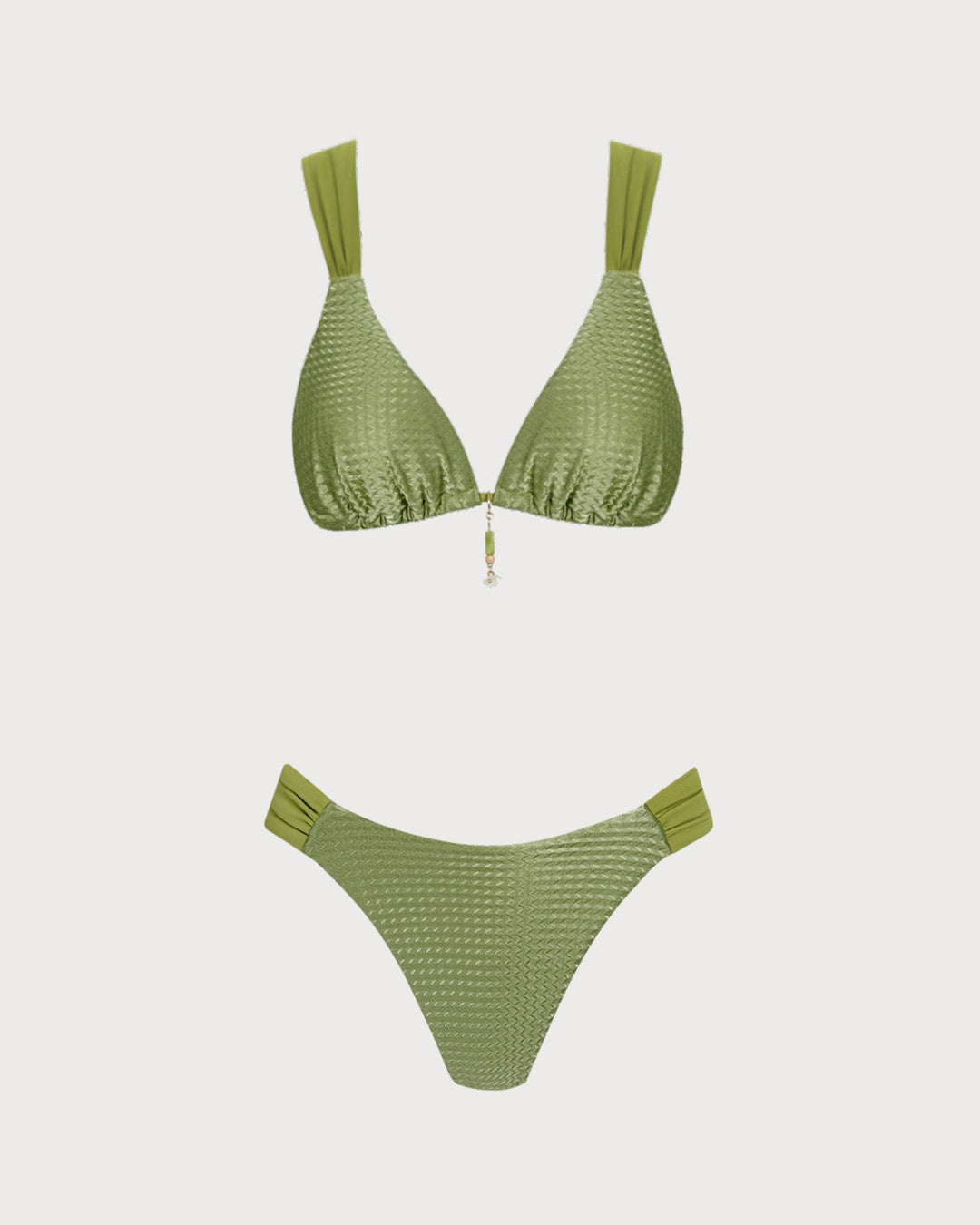 Ensemble de Bikini Texturé Vert à Col V