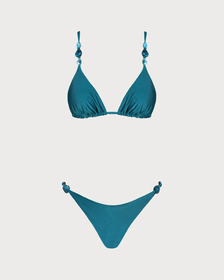 Ensemble de Bikini Triangle Froncé Turquoise