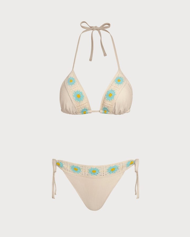 Ensemble de Bikini Triangle Contrastant en Khaki