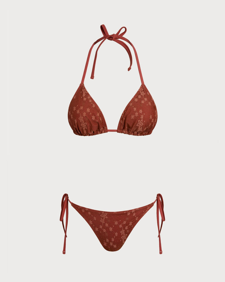 Ensemble de bikini en maille rouge à dos nu