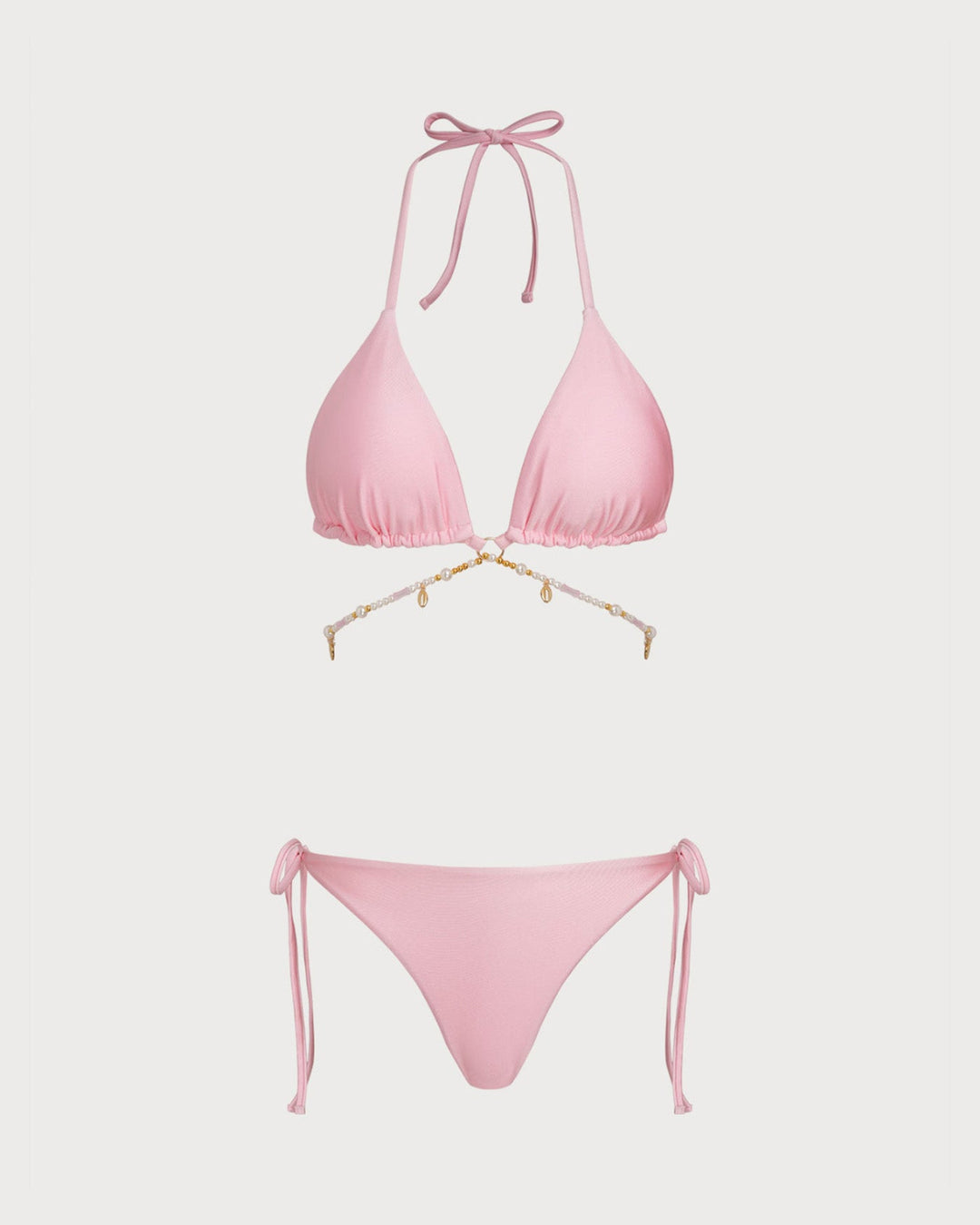 Ensemble de Bikini à Dos Nu avec O-Ring et Cordon de Serrage Rose