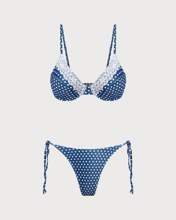 Ensemble de Bikini à Armatures à Pois Bleus