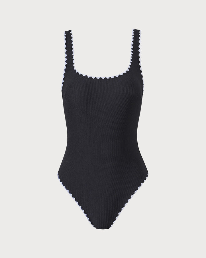 Maillot de Bain Une Pièce à Rayures Contrastées Noires