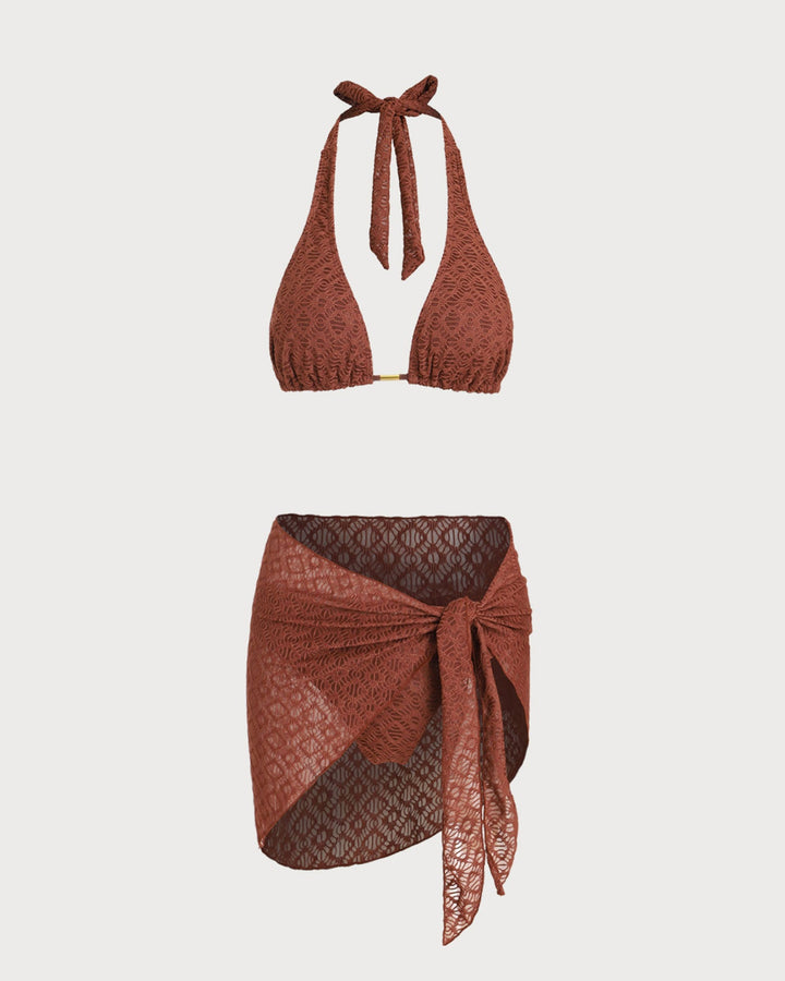 Ensemble de Trois Pièces Jacquard Marron