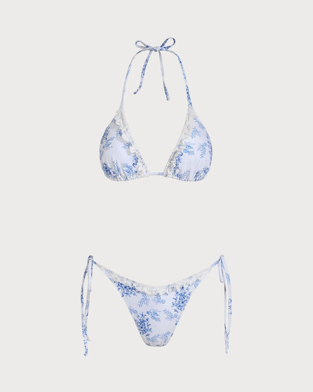 Ensemble de Bikini à Foulard Floral Bleu