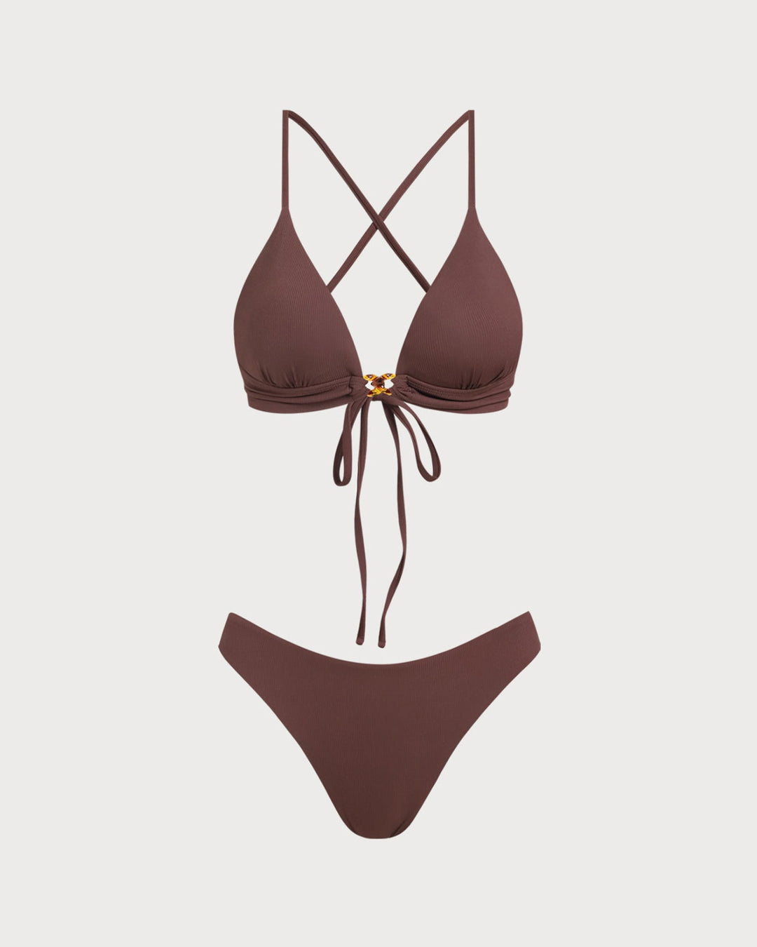 Ensemble de bikini marron à nœud côtelé