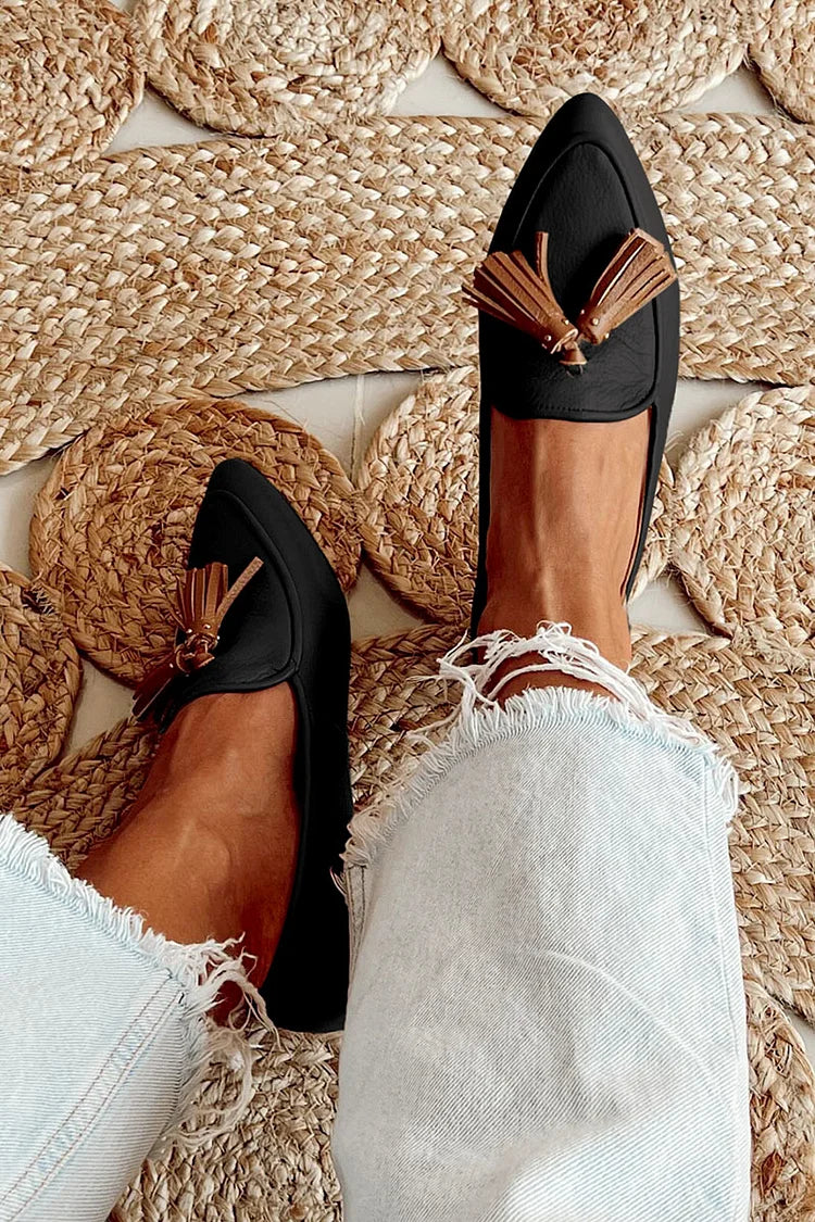 Idit™ | Mocassin à Talon Pointu avec Frange Chic