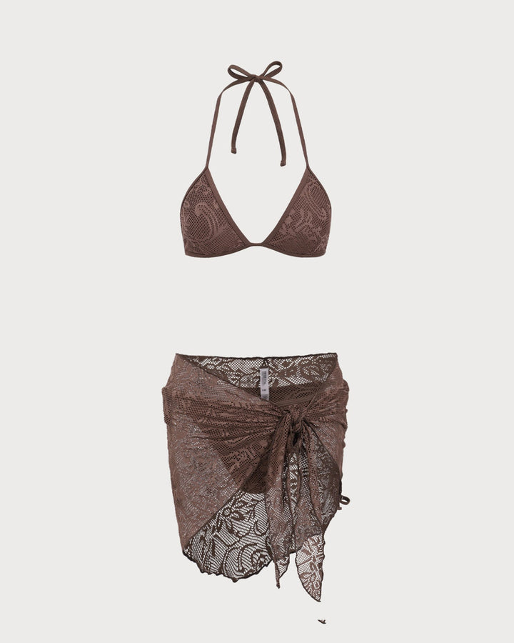 Maillot de bain halter texturé marron