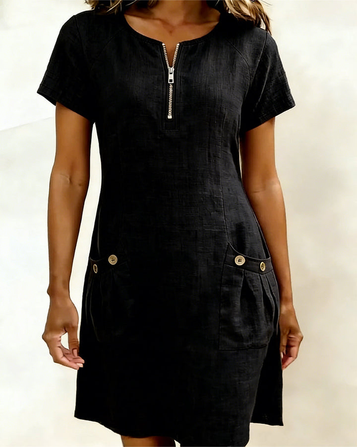 Amelie | Robe avec fermeture éclair et poches en coton et lin