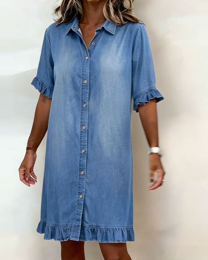 Belinda| Robe en denim confortable avec des fronces flatteuses