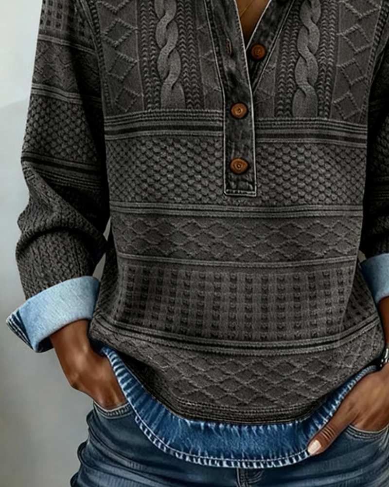 Sweatshirt Tendance avec Bouton Partiel et Col