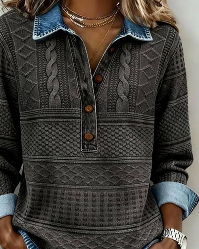 Sweatshirt Tendance avec Bouton Partiel et Col