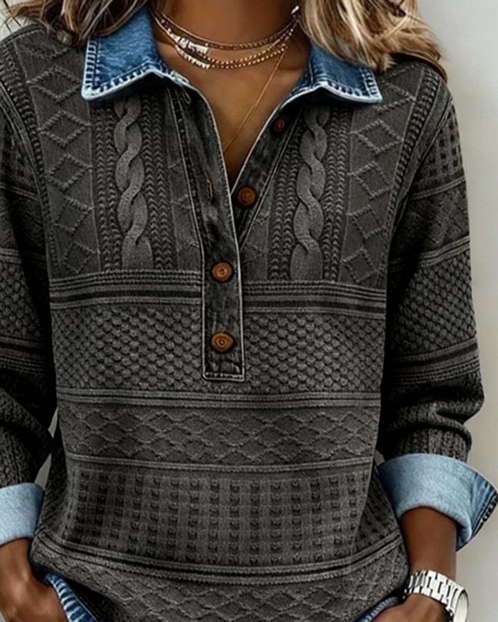 Sweatshirt Tendance avec Bouton Partiel et Col