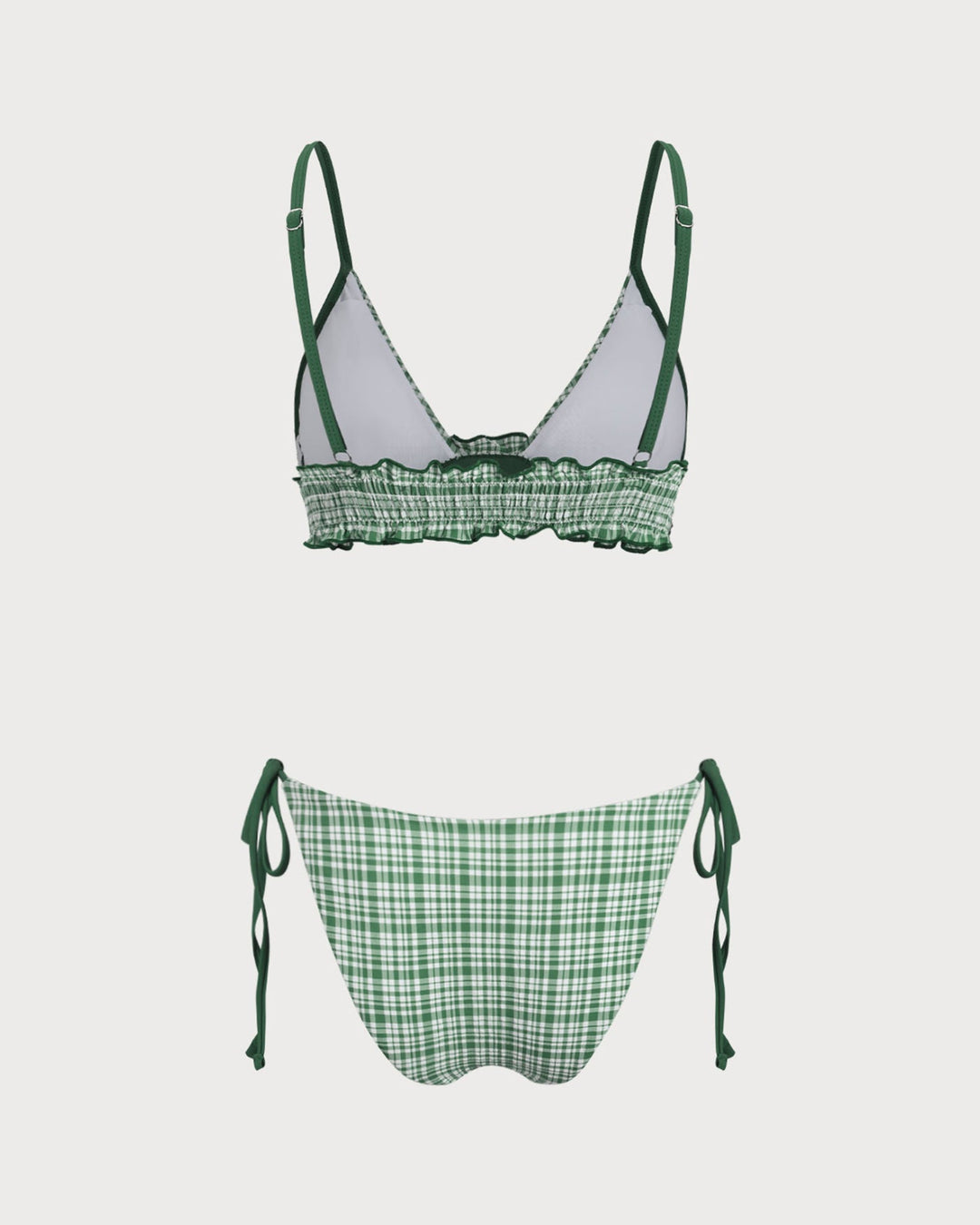 Ensemble de Bikini à Cordons à Carreaux Verts