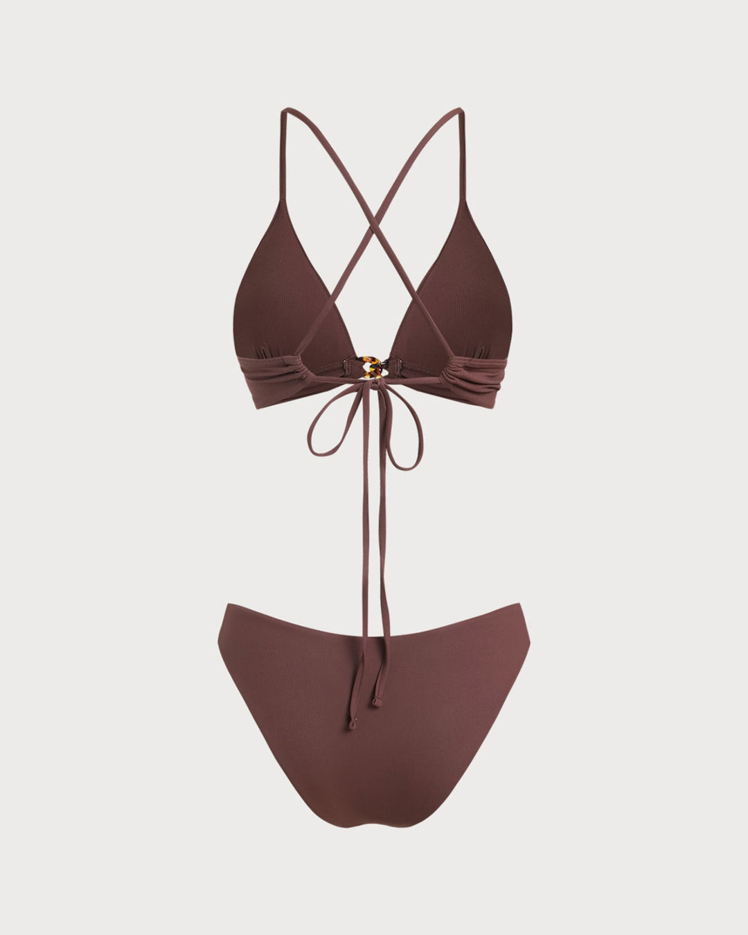 Ensemble de bikini marron à nœud côtelé