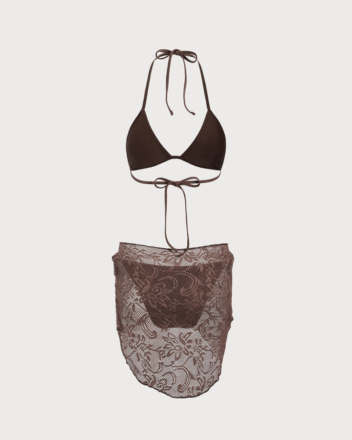 Maillot de bain halter texturé marron