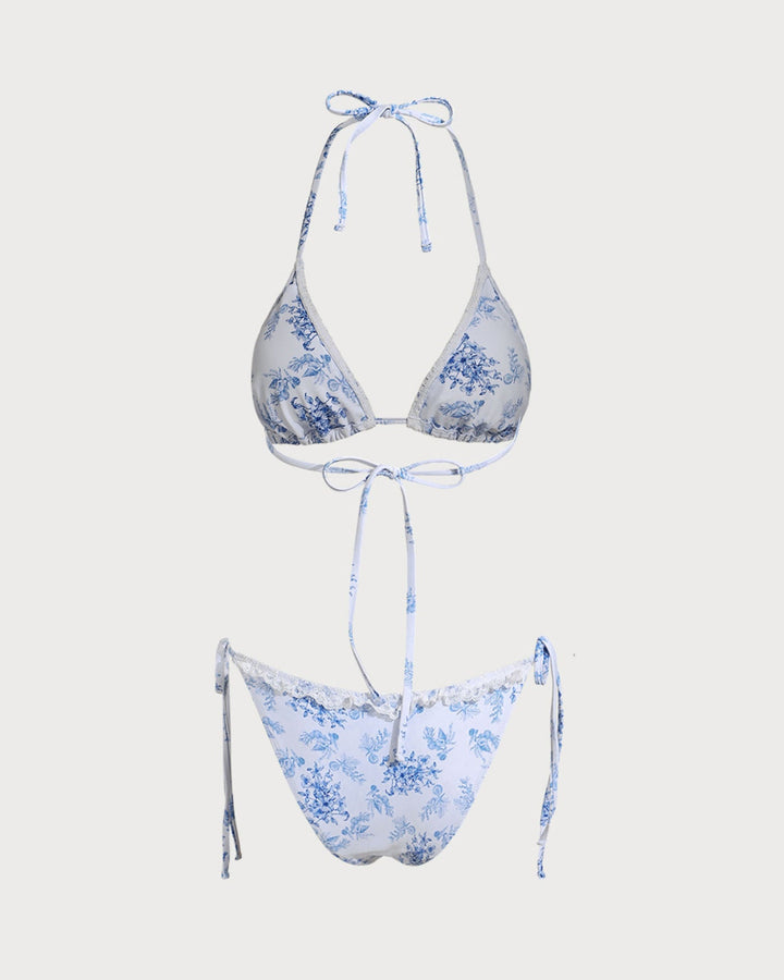 Ensemble de Bikini à Foulard Floral Bleu