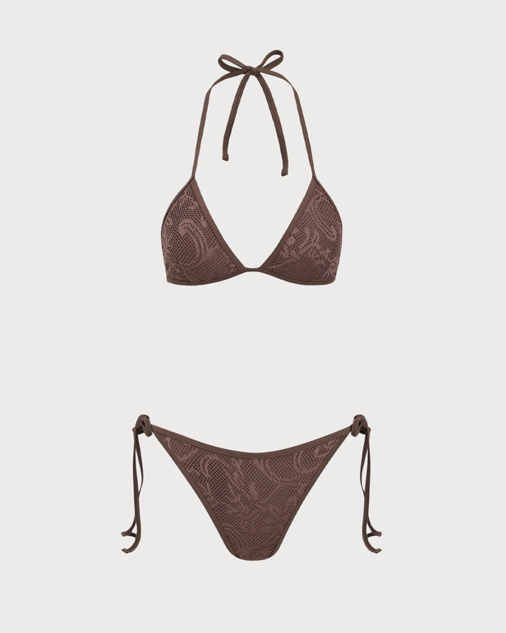 Maillot de bain halter texturé marron