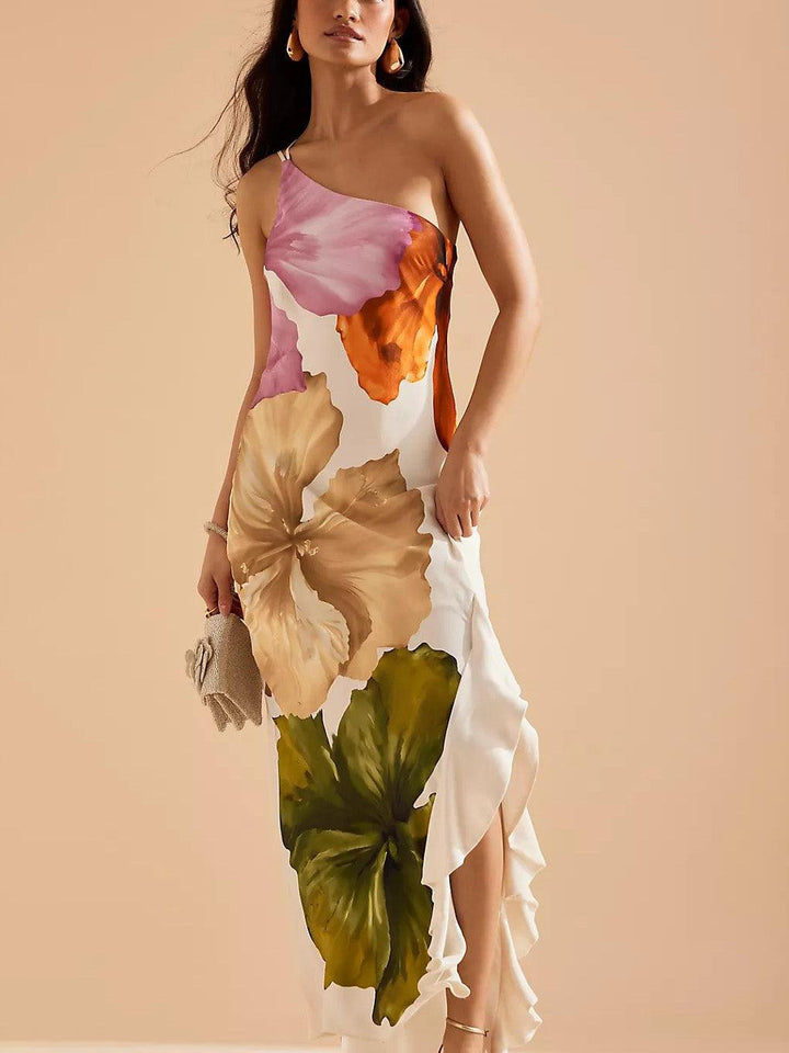 Kira | Robe Maxi ÉléGante à Imprimé Floral Une Épaule