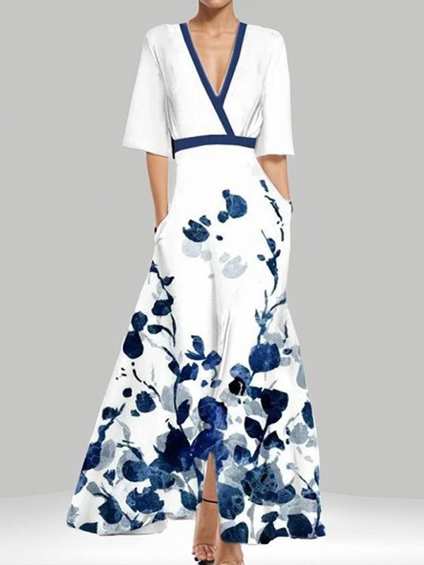 Lea | Robe Maxi Élégante à Manches Mi-Longues Glamour de Bord de Mer
