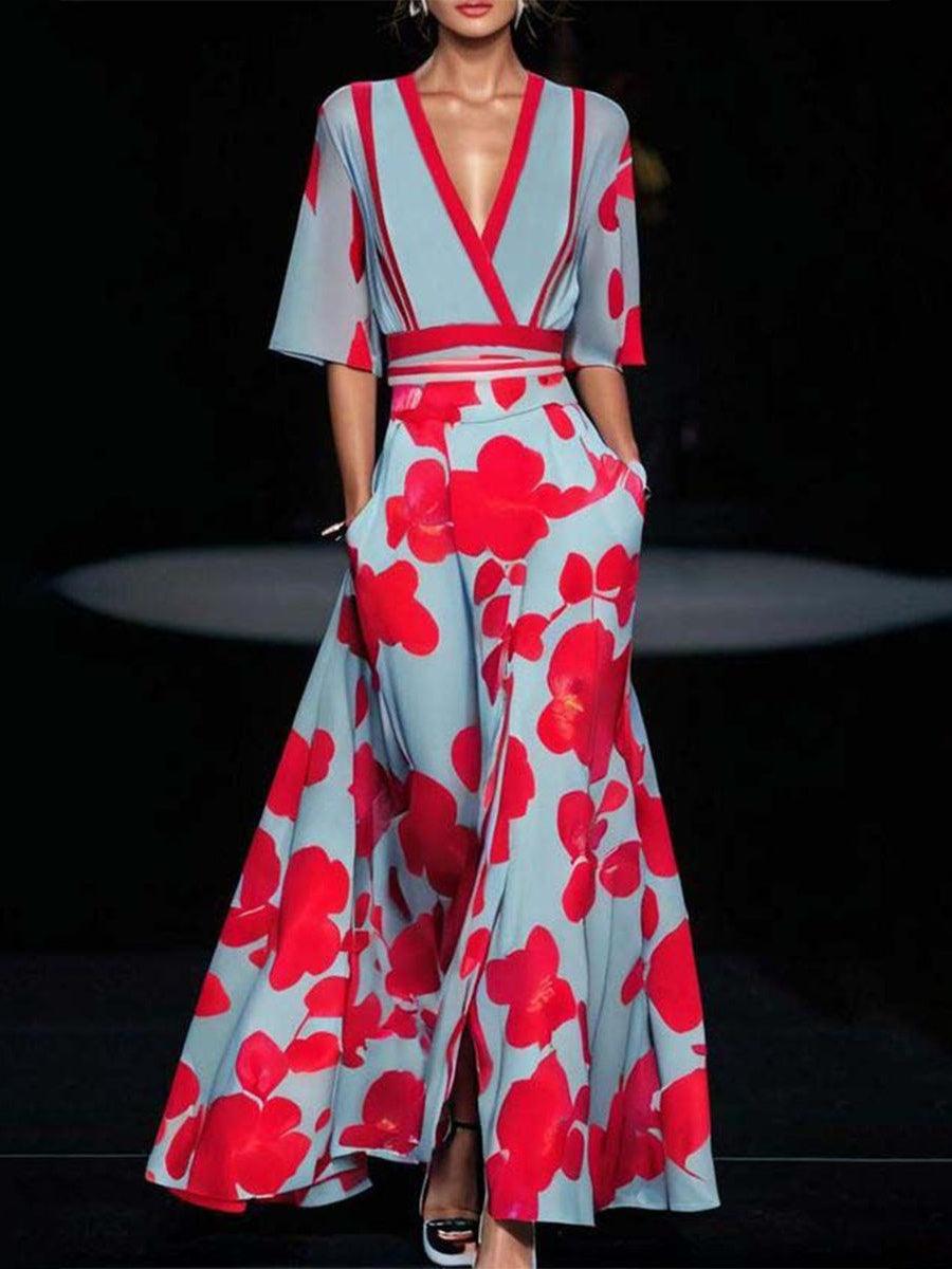 Lea | Robe Maxi Élégante à Manches Mi-Longues Glamour de Bord de Mer