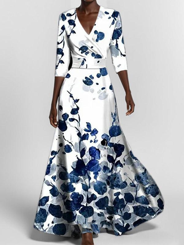 Lea | Robe Maxi Élégante à Manches Mi-Longues Glamour de Bord de Mer