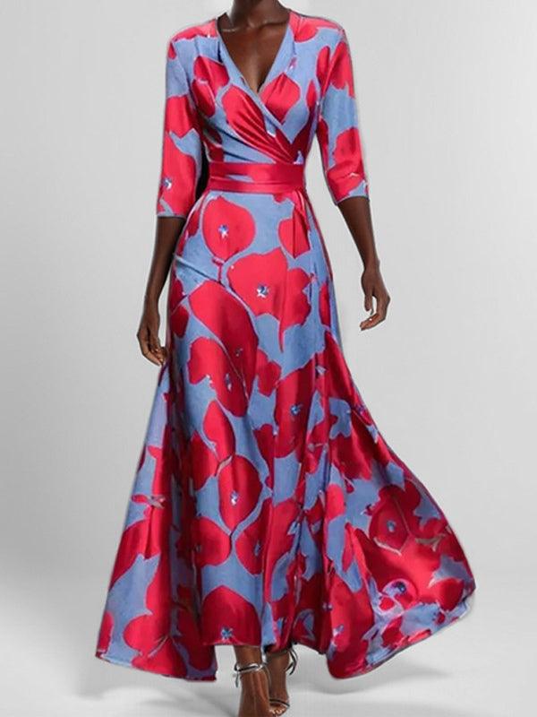 Lea | Robe Maxi Élégante à Manches Mi-Longues Glamour de Bord de Mer