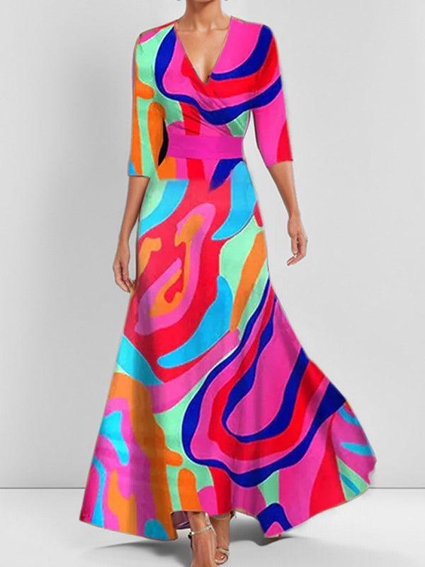 Lea | Robe Maxi Élégante à Manches Mi-Longues Glamour de Bord de Mer