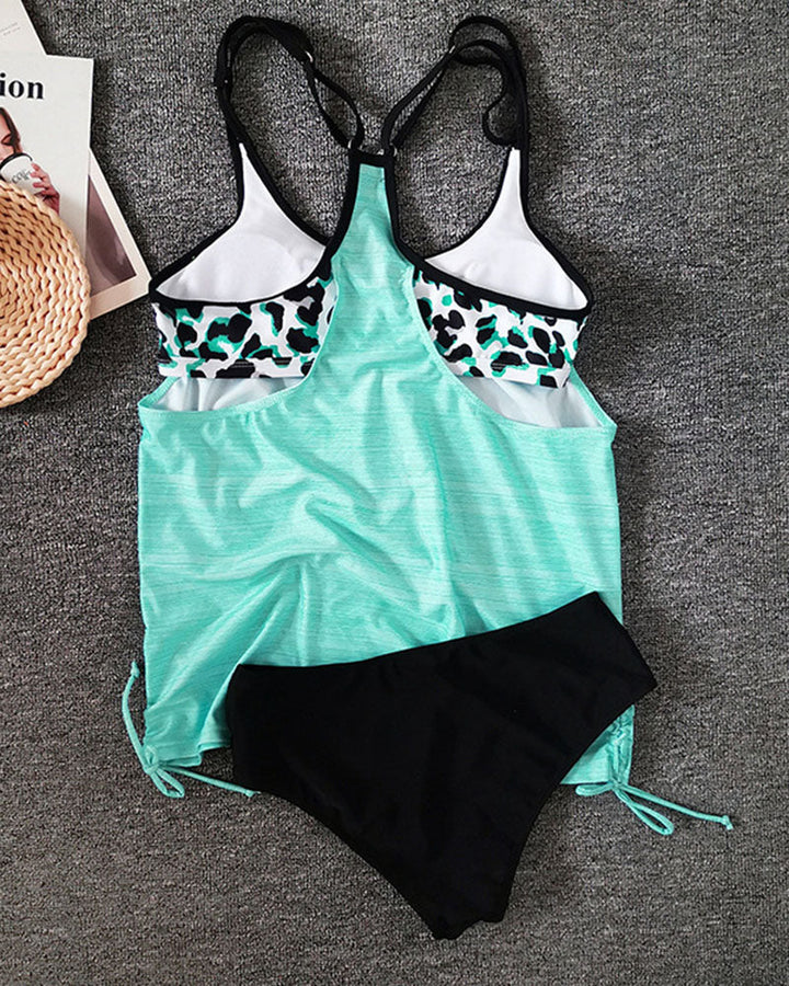 Augustus – Tankini uni avec imprimé léopard