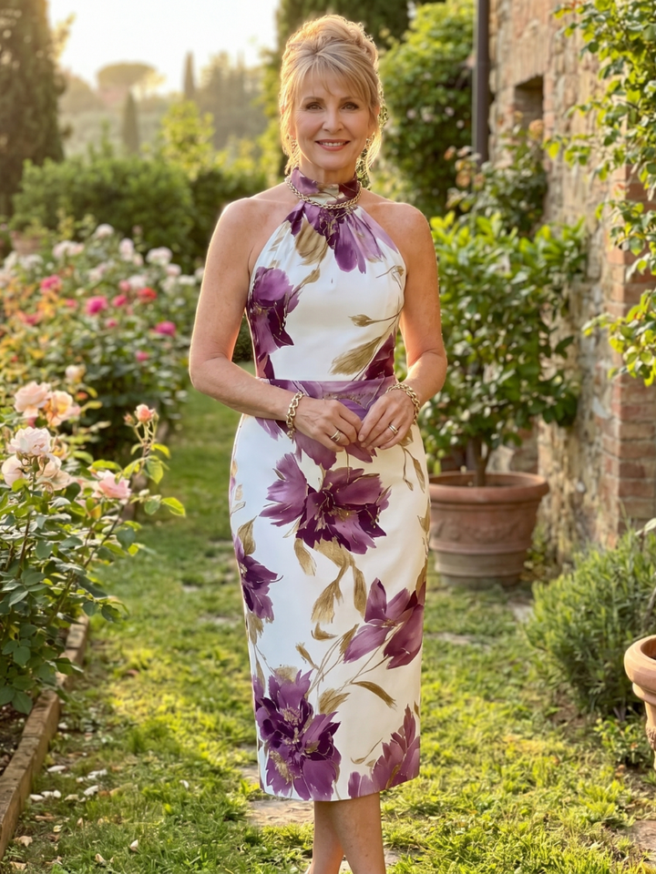 Zinnara | Robe Midi Imprimée Florale à Encolure Halter