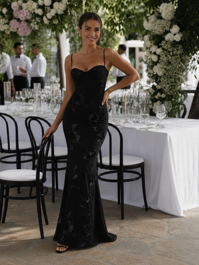 Danica | Robe Maxi à Bretelles Fines et Corsage Corset