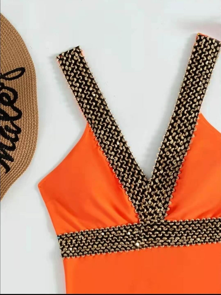 Maillot de bain décolleté en V avec détail doré