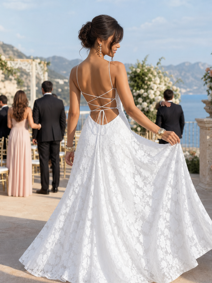 Valenne | Robe Maxi en Dentelle Complète à Bretelles Fines