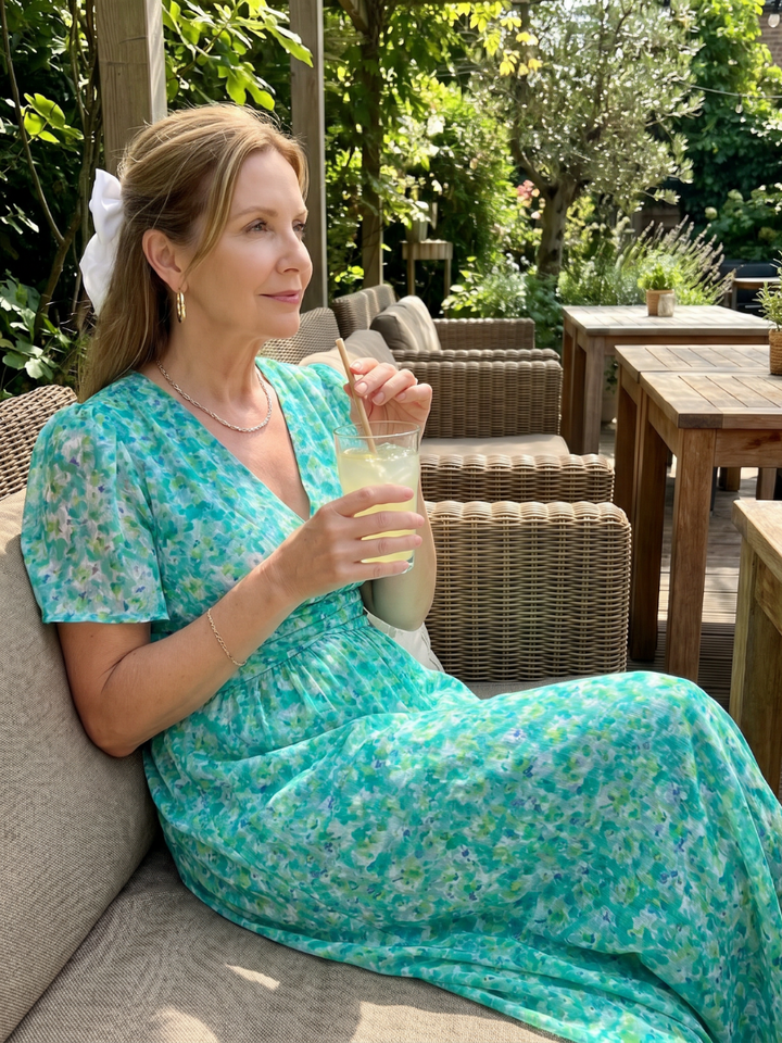 Juna | Robe midi à manches courtes avec imprimé floral