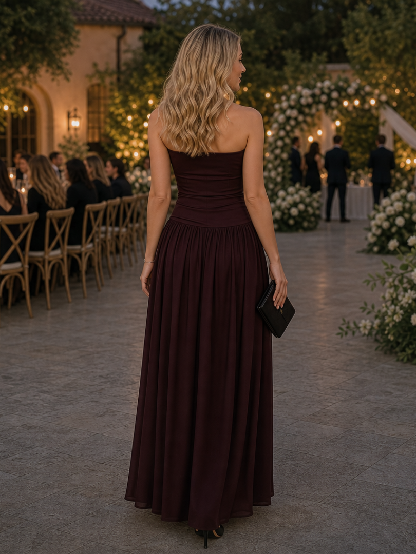 Zelene | Robe Midi Bustier à Corsage Froncé