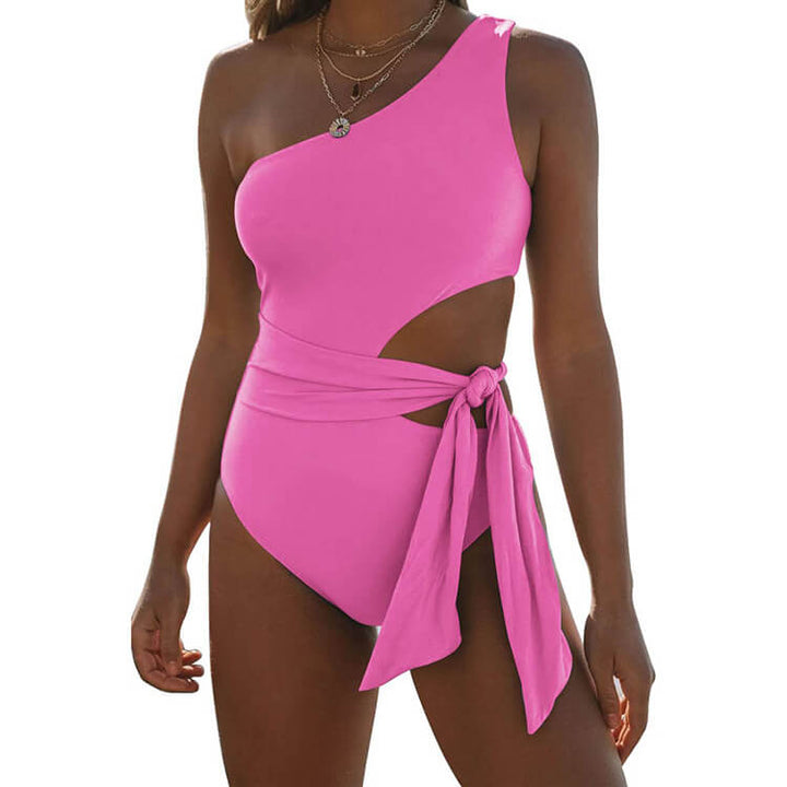Maillot de Bain Scollo Asymétrique avec Cut Out et Nœud à la Taille